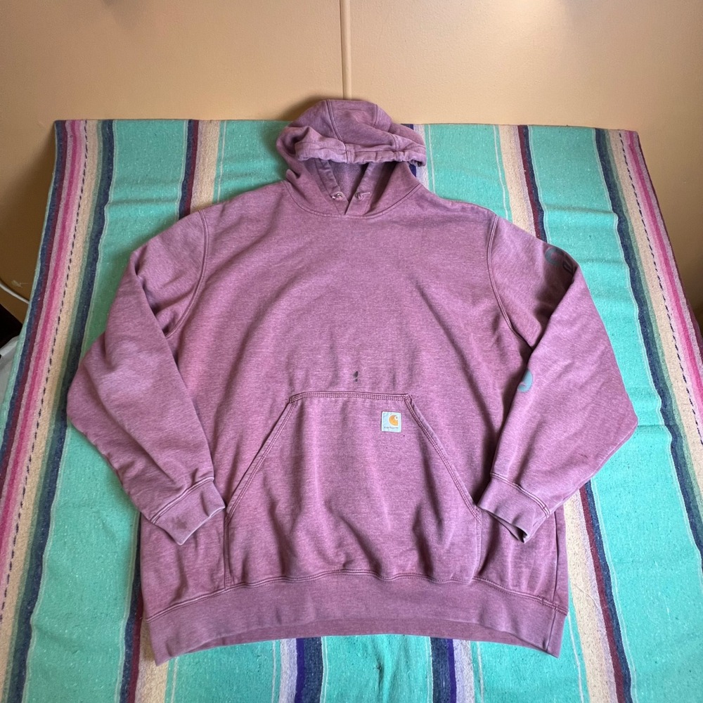 Carhartt Hoodie Mens 2XL Purple K288 Original Fit Sleeve Logo Workwear Pullover